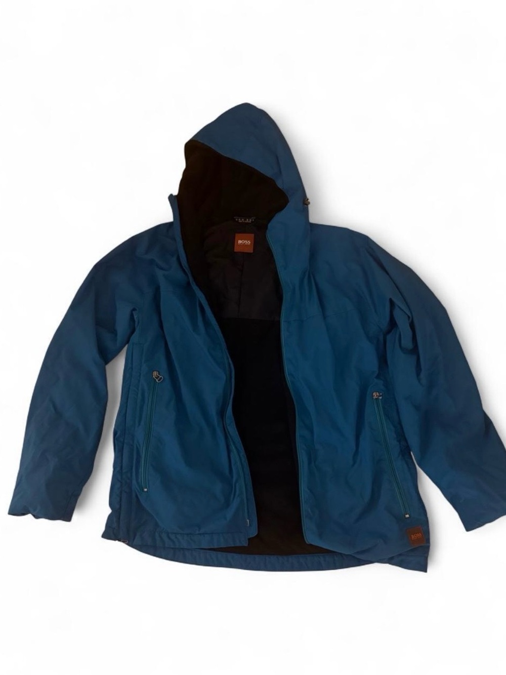 BOSS Teal Blue Hooded Rain Jacket